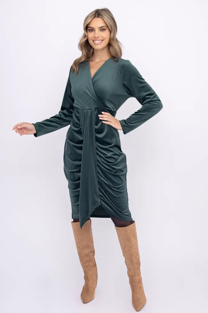 Włoski Butelkowozielona Sukienka welurowa PAFINERI