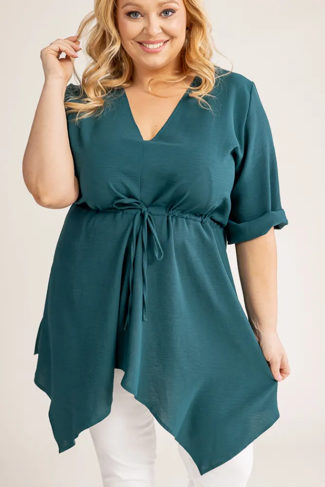 Damskie Polski Butelkowozielona Tunika asymetryczna CLARIN