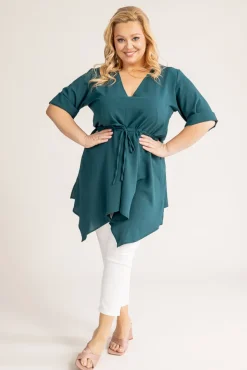 Damskie Polski Butelkowozielona Tunika asymetryczna CLARIN