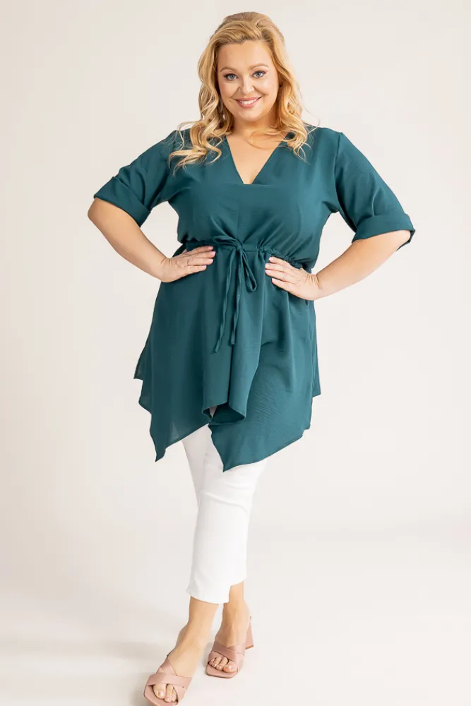 Damskie Polski Butelkowozielona Tunika asymetryczna CLARIN