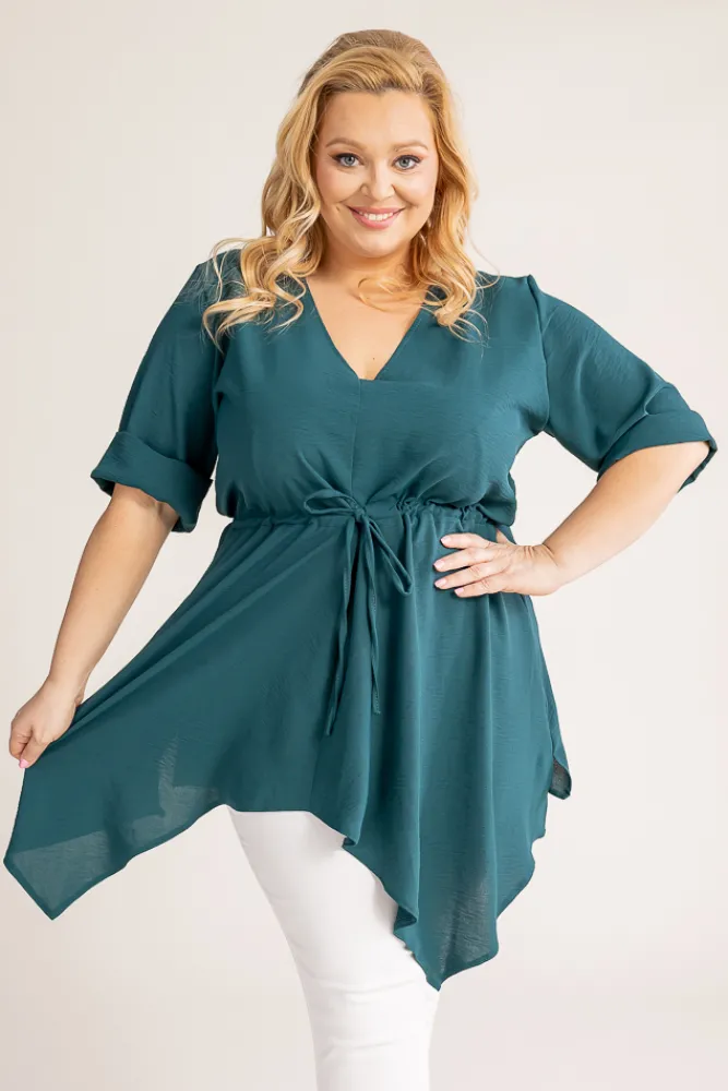 Damskie Polski Butelkowozielona Tunika asymetryczna CLARIN