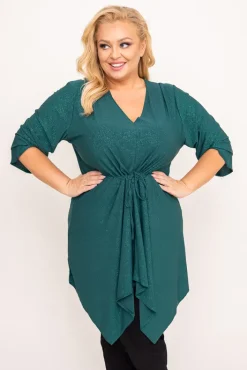 Damskie Polski Butelkowozielona Tunika brokatowa HORUZI