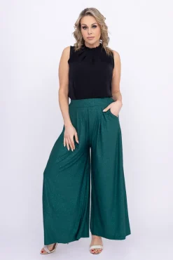 Damskie Włoski Butelkowozielone Spodnie brokatowe PRINSTON
