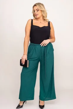 Damskie Polski Butelkowozielone Spodnie kuloty brokatowe WIGIO