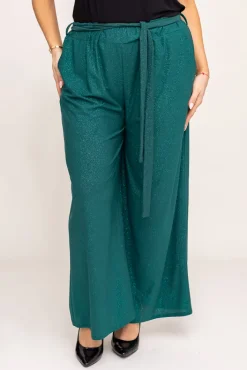 Damskie Polski Butelkowozielone Spodnie kuloty brokatowe WIGIO