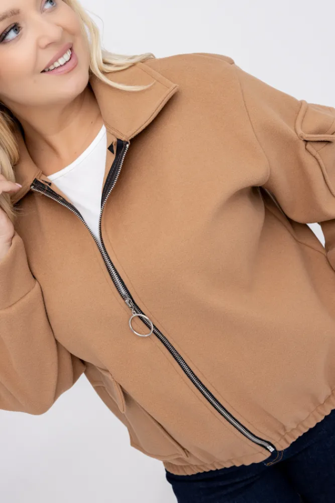 Damskie Włoski Camelowa Kurtka przejściowa DASTIO