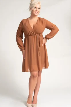 Włoski Camelowa Sukienka Elegancka PERLA