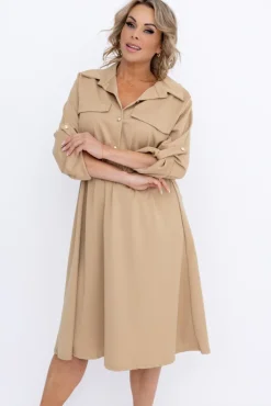 Włoski Camelowa Sukienka EVERI
