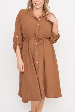 Włoski Camelowa Sukienka szmizjerka LIGUINI