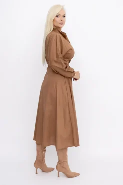 Włoski Camelowa Sukienka z wiązaniem SIMENTUI