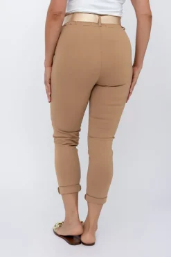 Damskie Włoski Camelowe Spodnie z paskiem ARTEMIS