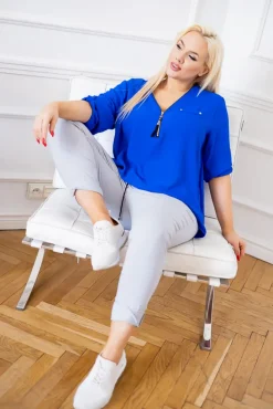 Damskie Włoski Chabrowa Bluzka z rozsuwanym dekoltem MERXIO