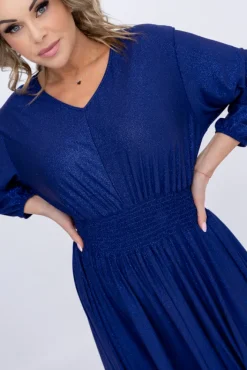 Polski Chabrowa Sukienka brokatowa z marszczeniem BAGOZIA