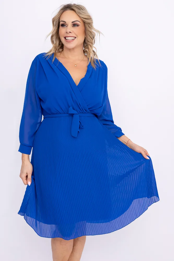 Włoski Chabrowa Sukienka szyfonowa plisowana SEGIA