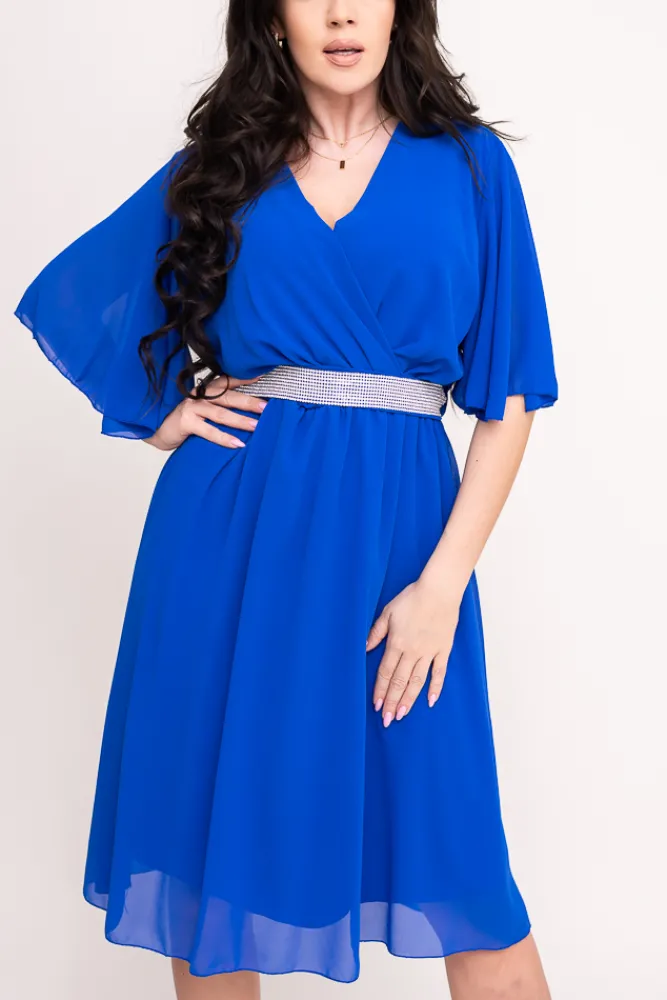 Włoski Chabrowa Sukienka szyfonowa z paskiem SEMELIA