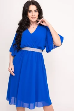 Włoski Chabrowa Sukienka szyfonowa z paskiem SEMELIA