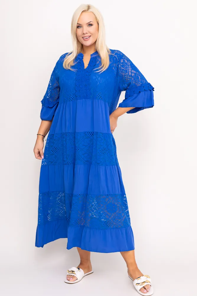 Włoski Chabrowa Sukienka z haftem VERDINA