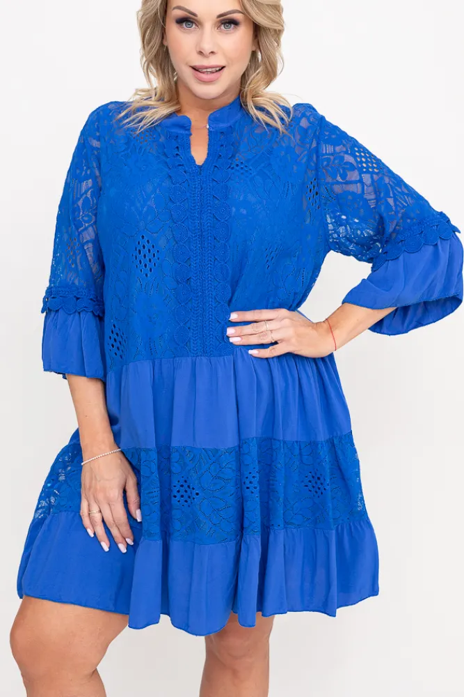 Włoski Chabrowa Sukienka z haftem TULUZI