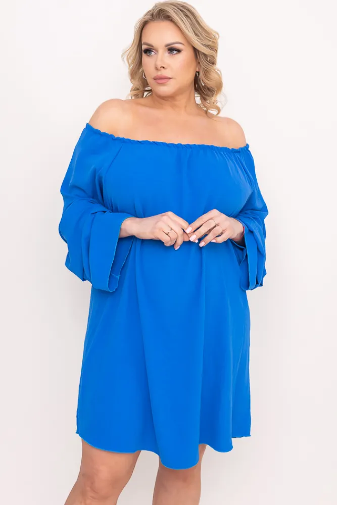 Polski Chabrowa Sukienka z marszczonymi rękawami LERTIA