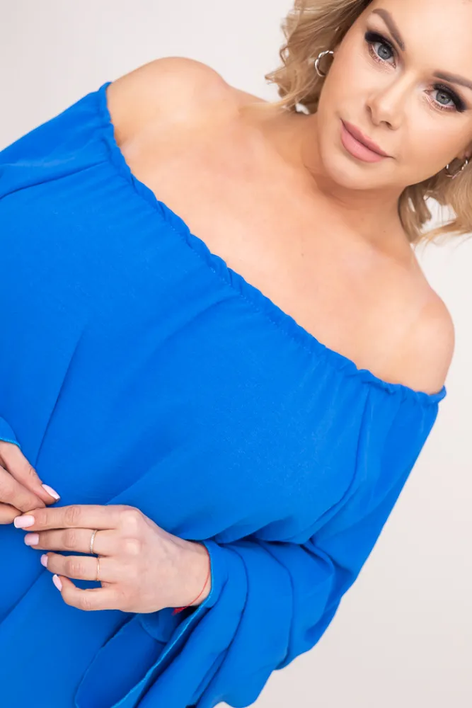 Polski Chabrowa Sukienka z marszczonymi rękawami LERTIA