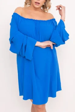 Polski Chabrowa Sukienka z marszczonymi rękawami LERTIA