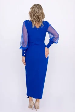 Włoski Chabrowa Sukienka z prześwitującymi rękawami MERVIEN