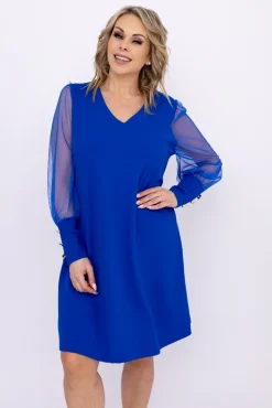 Włoski Chabrowa Sukienka z prześwitującymi rękawami KAMENY