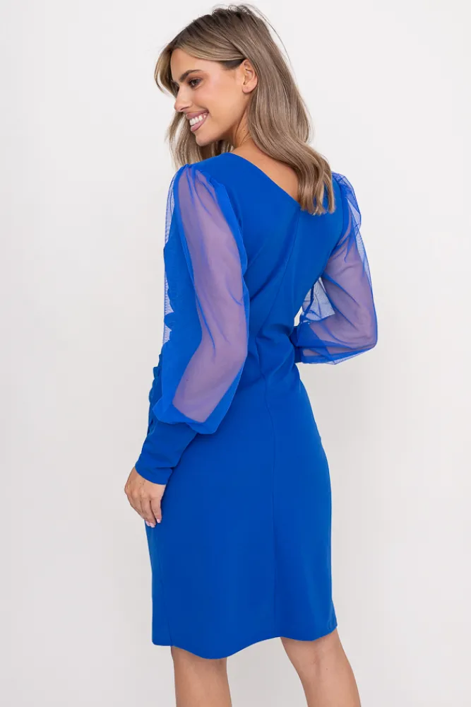 Włoski Chabrowa Sukienka z prześwitującymi rękawami CELLIN