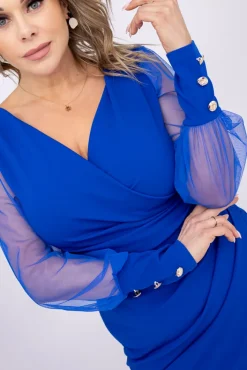 Włoski Chabrowa Sukienka z prześwitującymi rękawami KENVIRIO