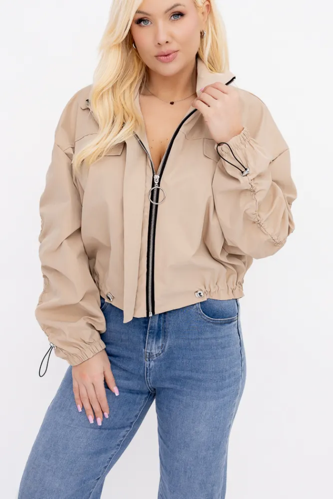 Damskie Włoski Ciemnobeżowa Kurtka z marszczeniami VASTI