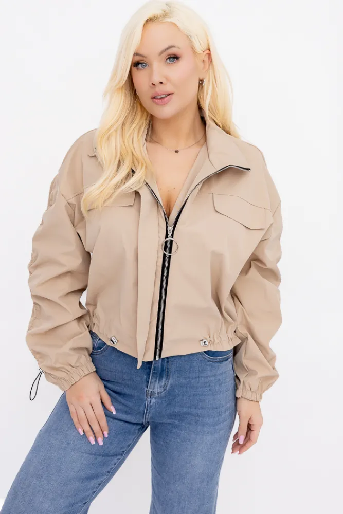 Damskie Włoski Ciemnobeżowa Kurtka z marszczeniami VASTI