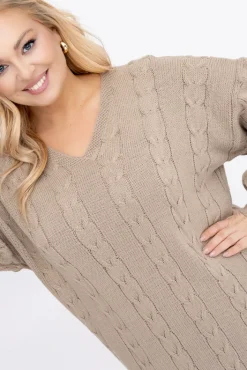 Włoski Ciemnobeżowa Sukienka sweterkowa REMELIA