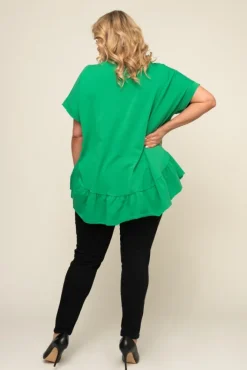 Damskie Włoski Ciemnozielona Bluzka z falbaną BEYBIN