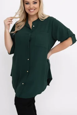 Damskie Polski Ciemnozielona Koszula ze stójką LERIA