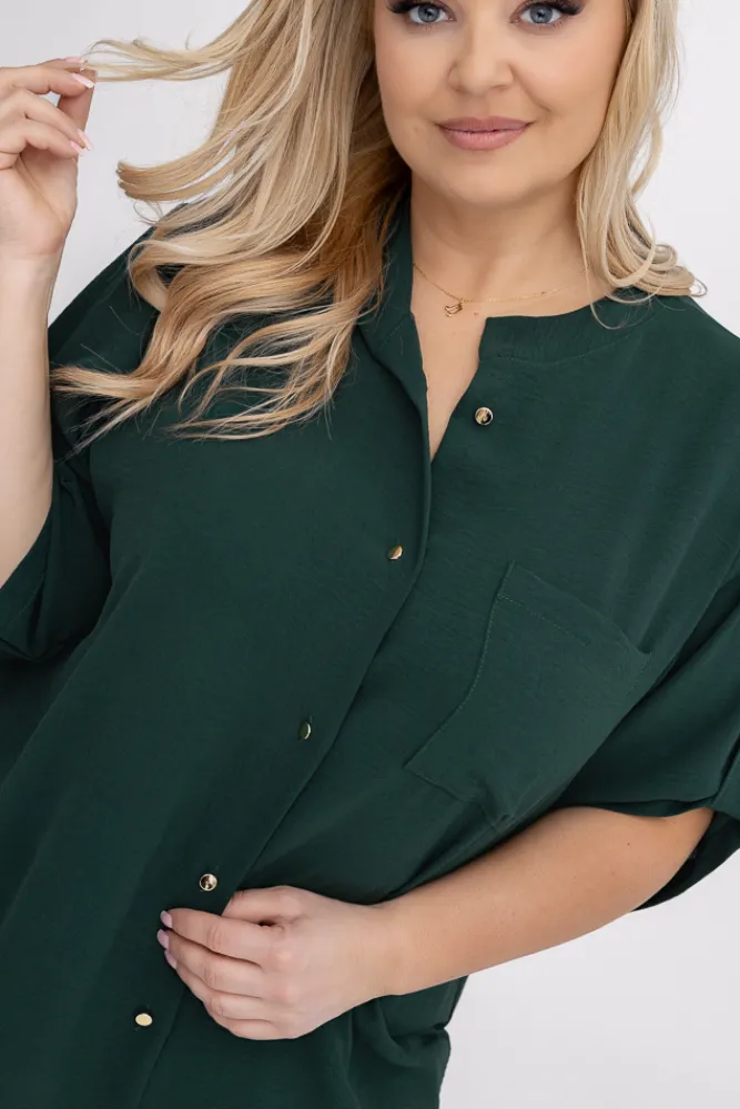 Damskie Polski Ciemnozielona Koszula ze stójką LERIA