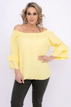 Damskie Włoski Cytrynowa Bluzka z falbanami PARFI