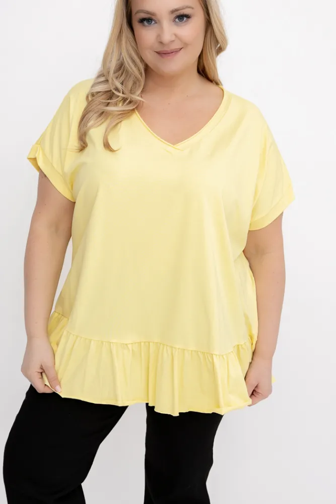 Damskie Włoski Cytrynowa Bluzka z falbaną BEYBIN