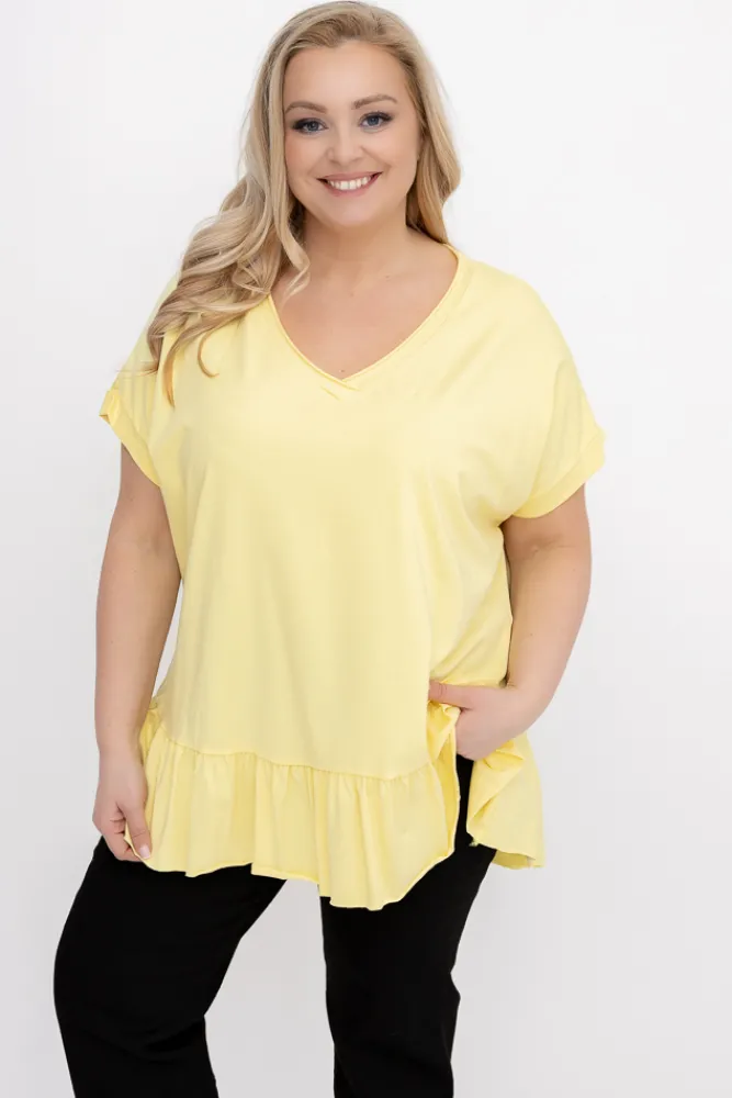 Damskie Włoski Cytrynowa Bluzka z falbaną BEYBIN