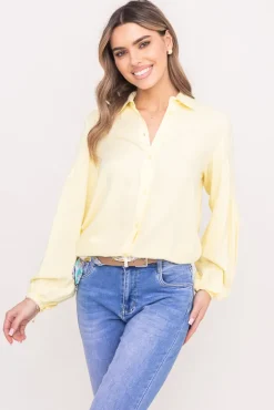 Damskie Polski Cytrynowa Koszula z bufiastymi rękawami KAMI