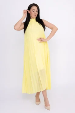 Włoski Cytrynowa plisowana Sukienka szyfonowa LUZIO