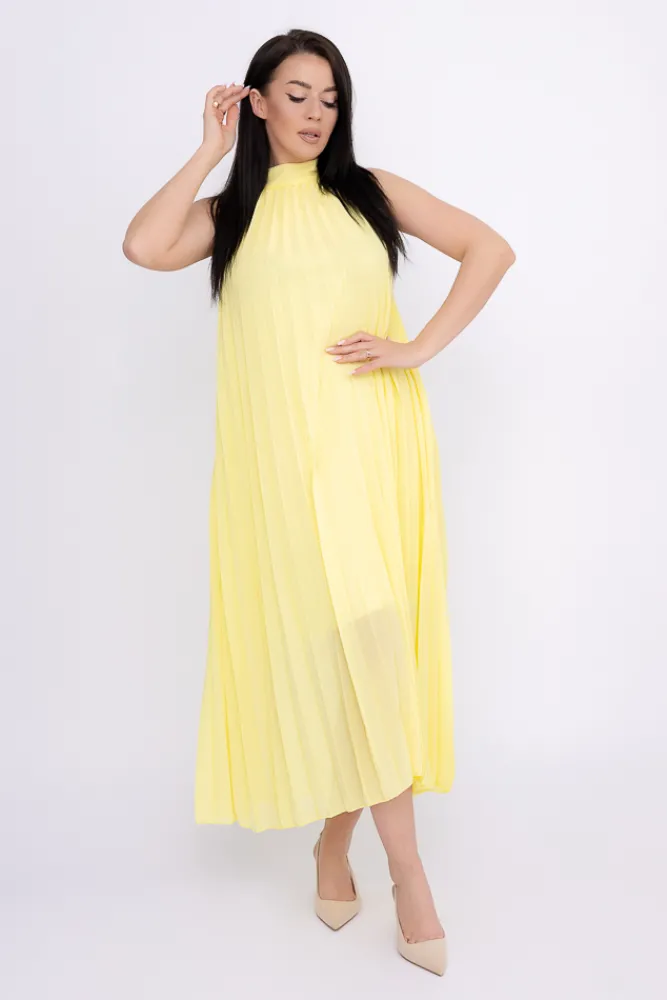 Włoski Cytrynowa plisowana Sukienka szyfonowa LUZIO