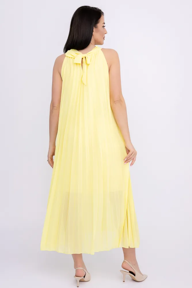 Włoski Cytrynowa plisowana Sukienka szyfonowa LUZIO