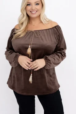 Damskie Włoski Czakoladowa Bluzka welurowa CERMI