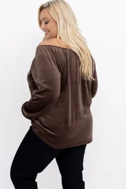 Damskie Włoski Czakoladowa Bluzka welurowa CERMI