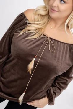 Damskie Włoski Czakoladowa Bluzka welurowa CERMI