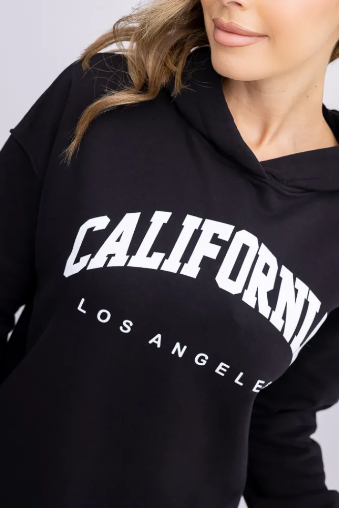 Damskie Polski Czarna Bluza z kapturem DEVANA