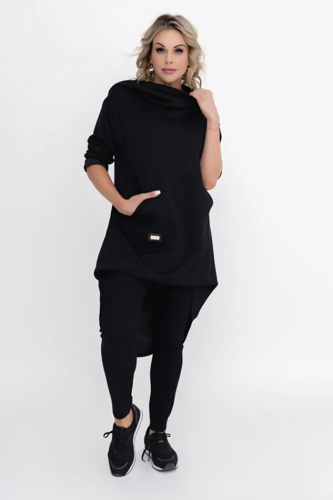 Damskie Włoski Czarna Bluza z kapturem OASIS