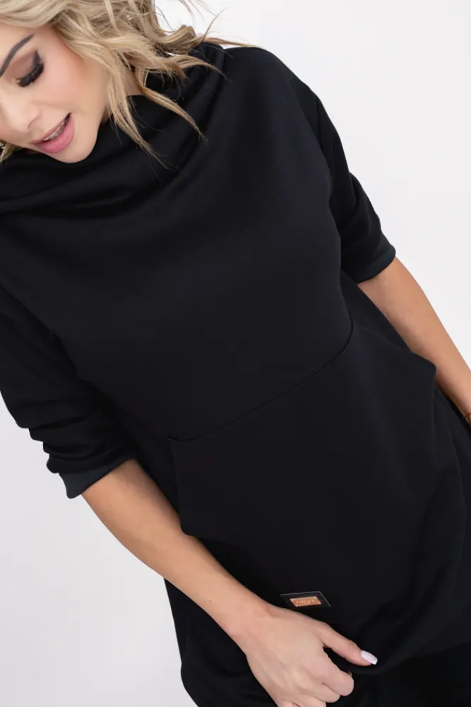 Damskie Włoski Czarna Bluza z kapturem OASIS