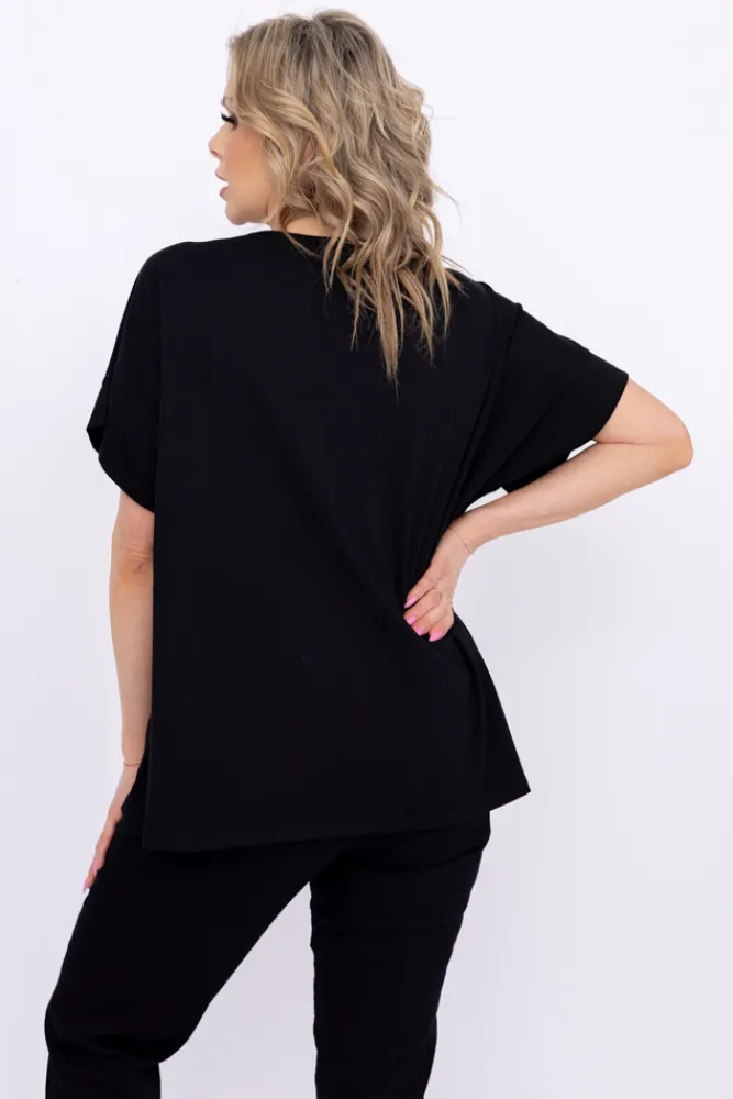 Damskie Włoski Czarna Bluzka BELIANO Wzór 1