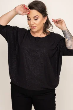 Damskie Polski Czarna Bluzka Brokatowa DEQUZI